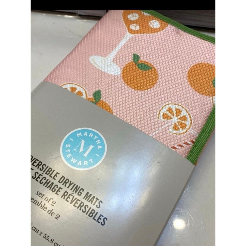 Martha Stewart Pink Citrus Pattern Reversible Drying Mats Set Of 2 16x22